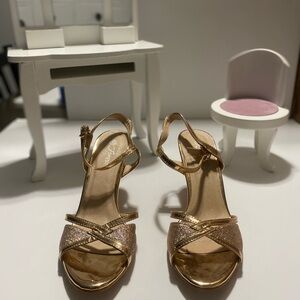 ForeverVilla-04 Women's Glitter Metallic Ankle Strap Buckle Strap Heeled Sandals